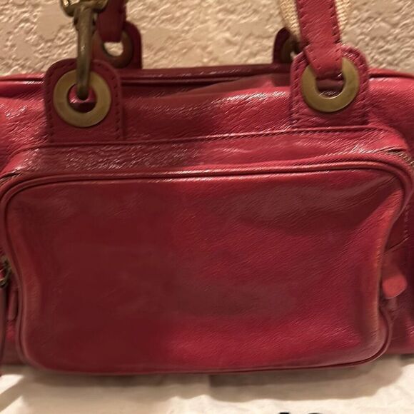 Moschino Top Handle Travel Tote Bag Deep Pinkish Red Leather Gold Hardware - Picture 3 of 13